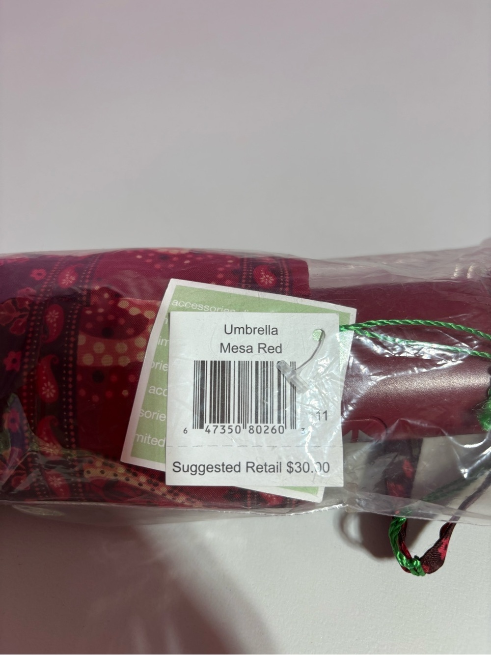 NWT Vera Bradley Mesa Red Compact Folding Umbrella Floral Print - Picture 2 of 4